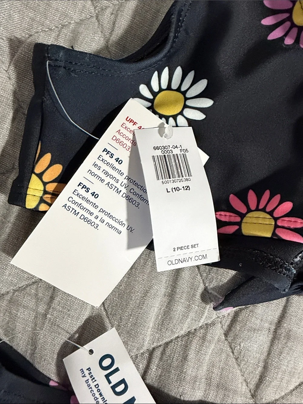 Old Navy Black Daisy Print Girls' Swim Bikini - Yellow Pink White Light Blue